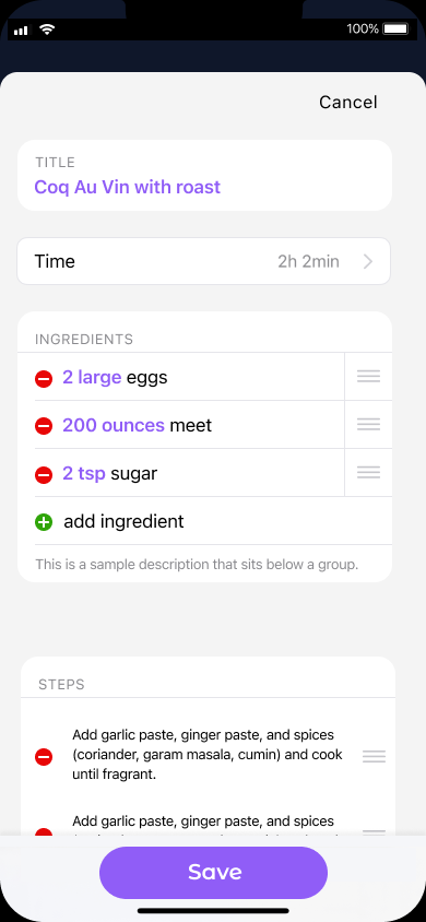 Add ingredients view